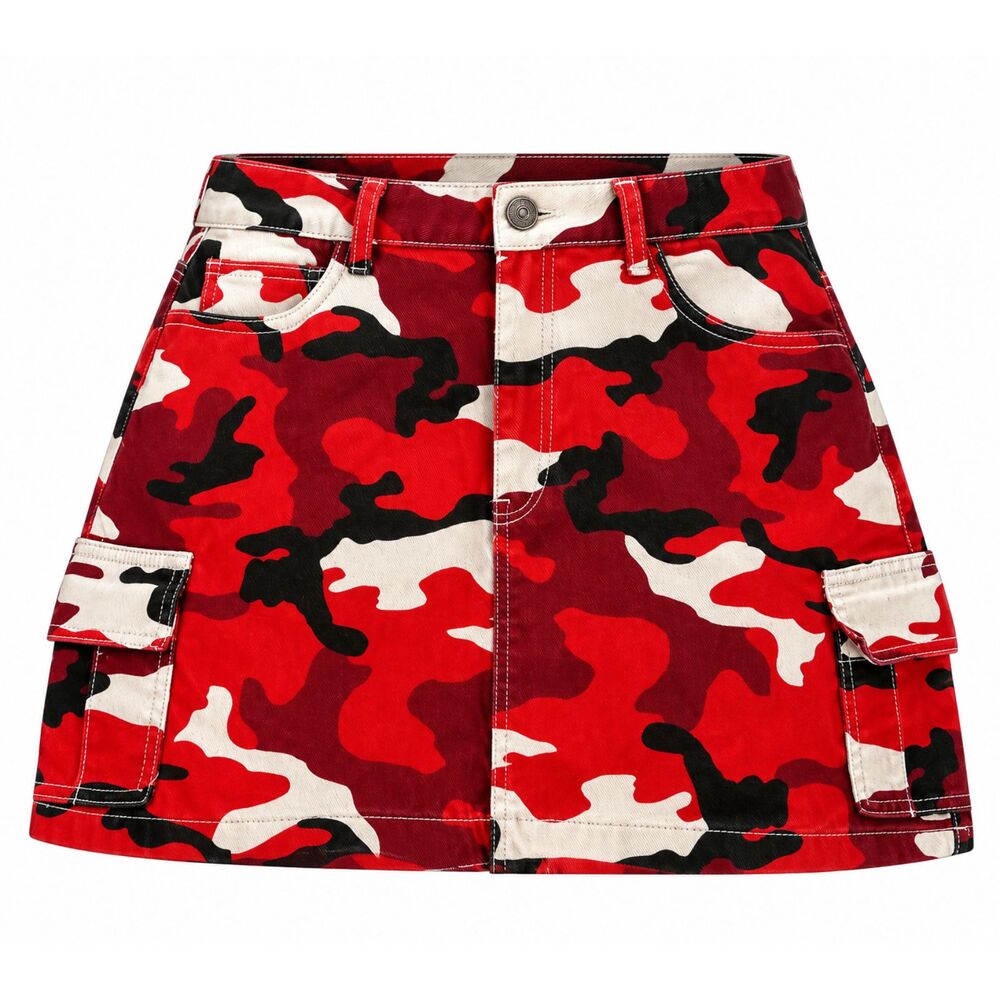 Kreamy Red Army Fatigue Cargo Utility Mini Skirt